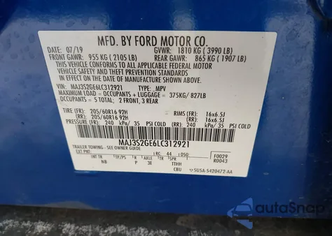 2020 Ford Ecosport Se from USA, damaged, VIN MAJ3S2GE6LC312921